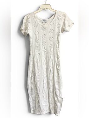 VTG eyelet midi dress white 11/12 (S) 90s coastal boho fitted